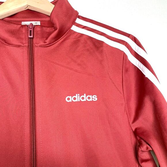 Adidas Womens Track Jacket Red White Mock Neck Full Zip Front Pockets S - Picture 8 of 10